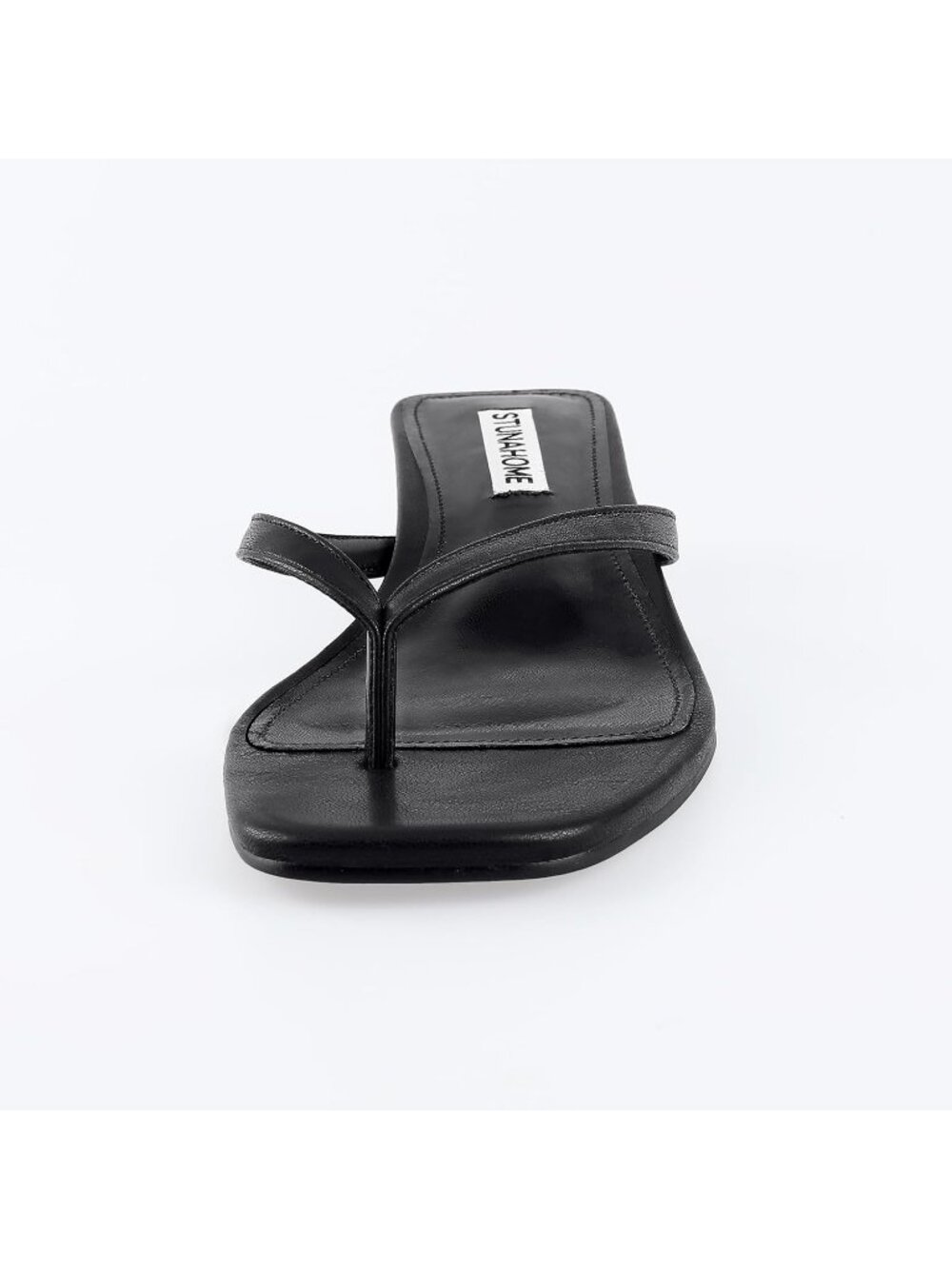 Women's Black Square Open Toe 1.4 Inches Comfortable Thong Flip Flop Heels - Picture 3 of 6